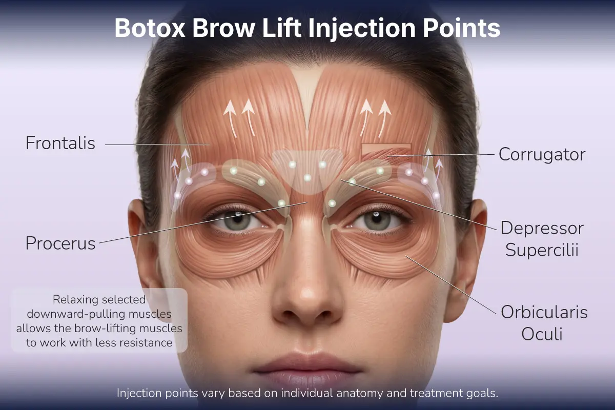 Botox brow lift injection points
