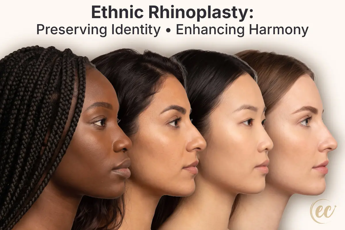 Side-profile comparison of diverse ethnic women displaying different nasal shapes, skin tones, and facial harmony.
